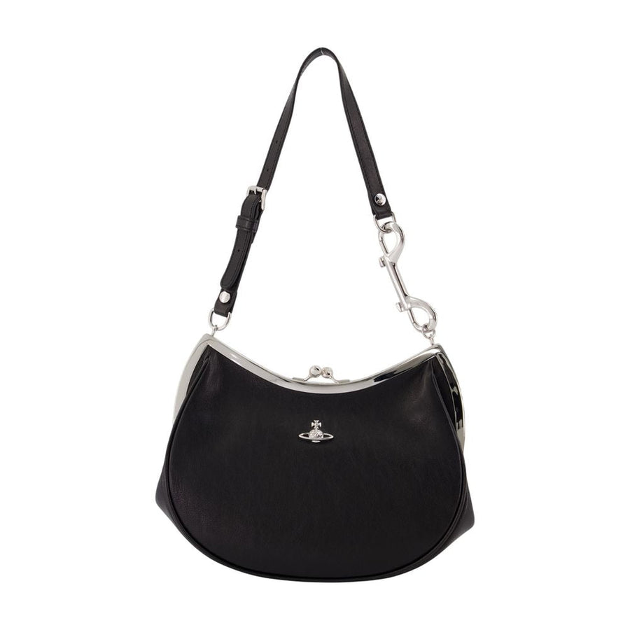 Vivienne Westwood Calfskin Leather Crescent Shoulder Bag — Black