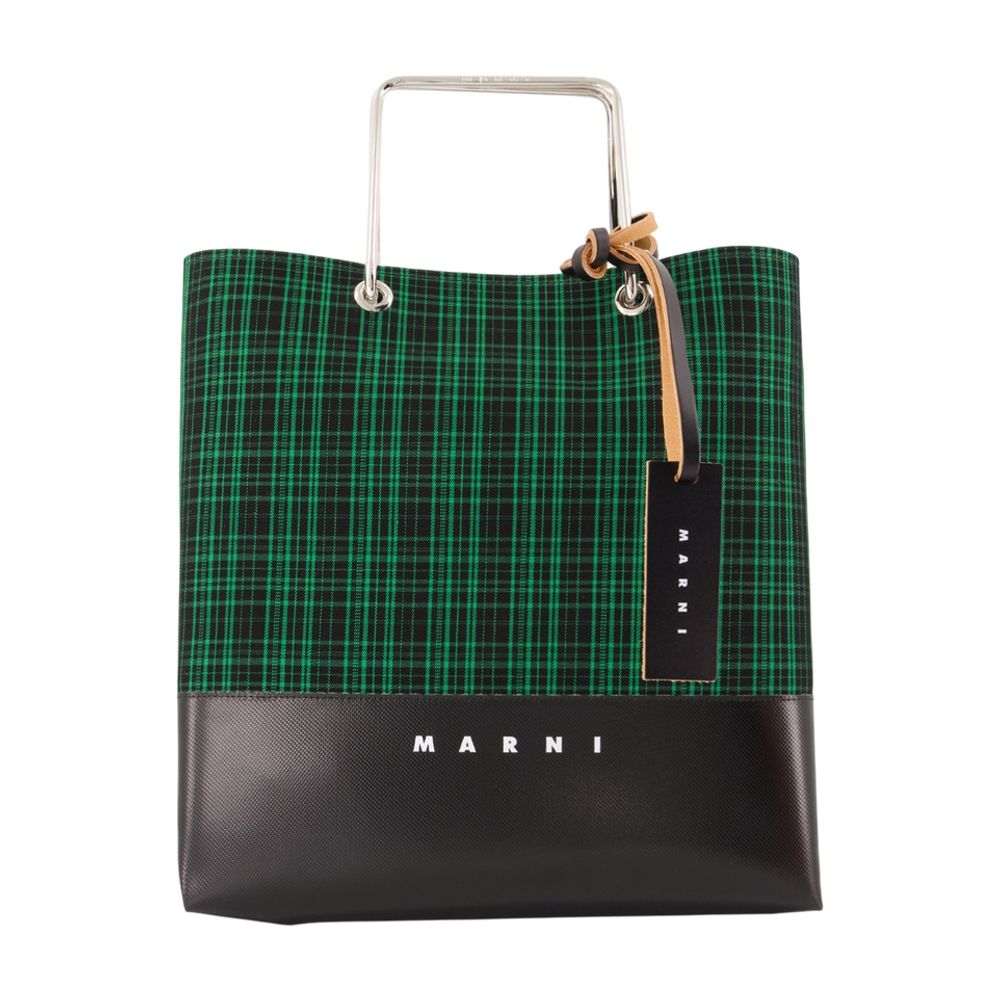 Marni Wool Plaid Colorblock Tote Bag — Green