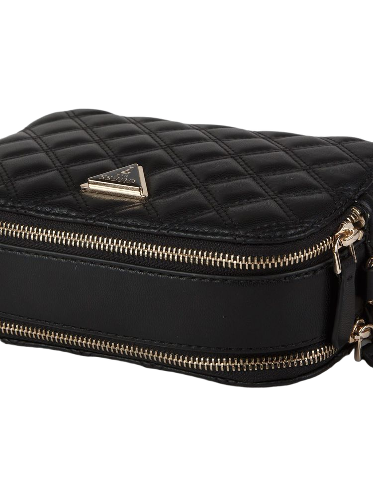 Guess Quilted Polyurethane Crossbody Bag — Black