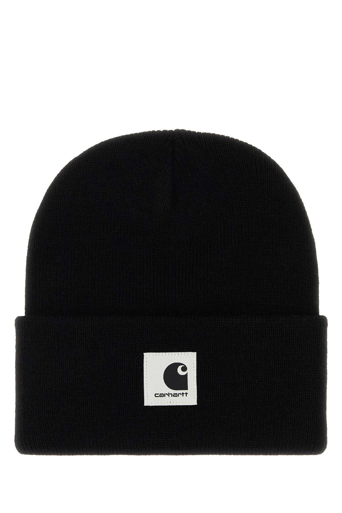 Carhartt Wip Bag Logo-Patched Ribbed Acrylic Beanie — Black Exterior: Beanies