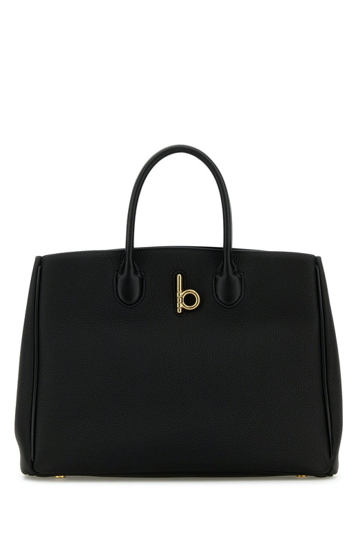 Burberry Pebbled Calf Leather Top Handle Bag — Black