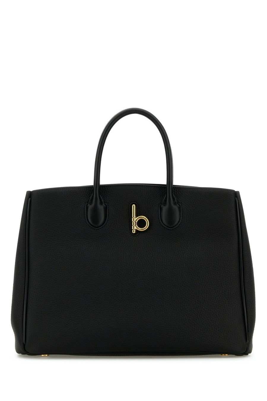 Burberry Pebbled Calf Leather Top Handle Bag — Black