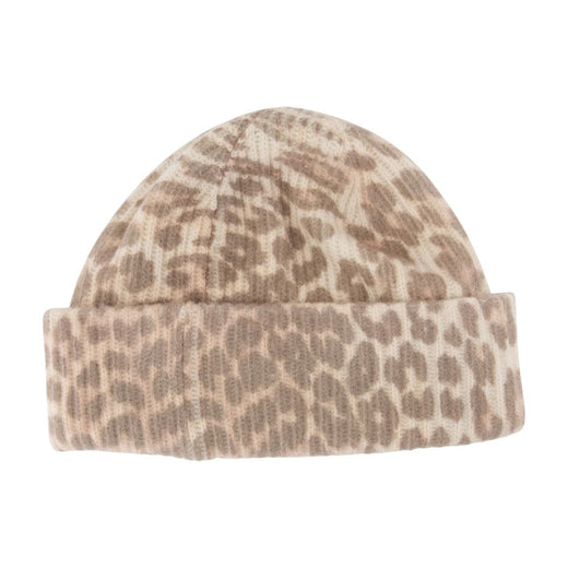 Ganni A6658-943 Graphic Leopard Wool Beanie — Brown Beanies