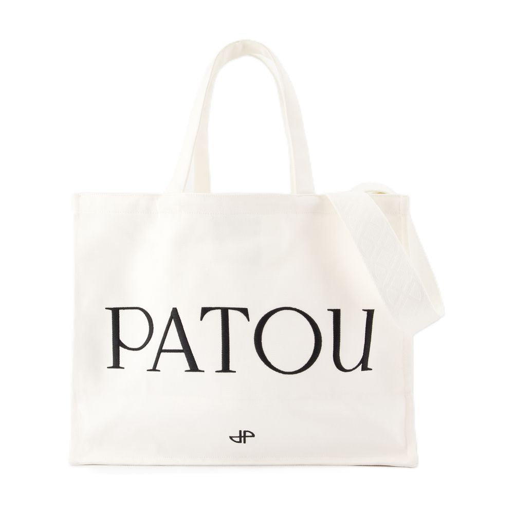 Patou Logo-Printed Cotton Tote Bag — White