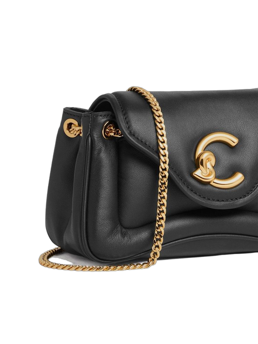 Coccinelle Curved C Logo Shoulder Bag — Black Cowhide