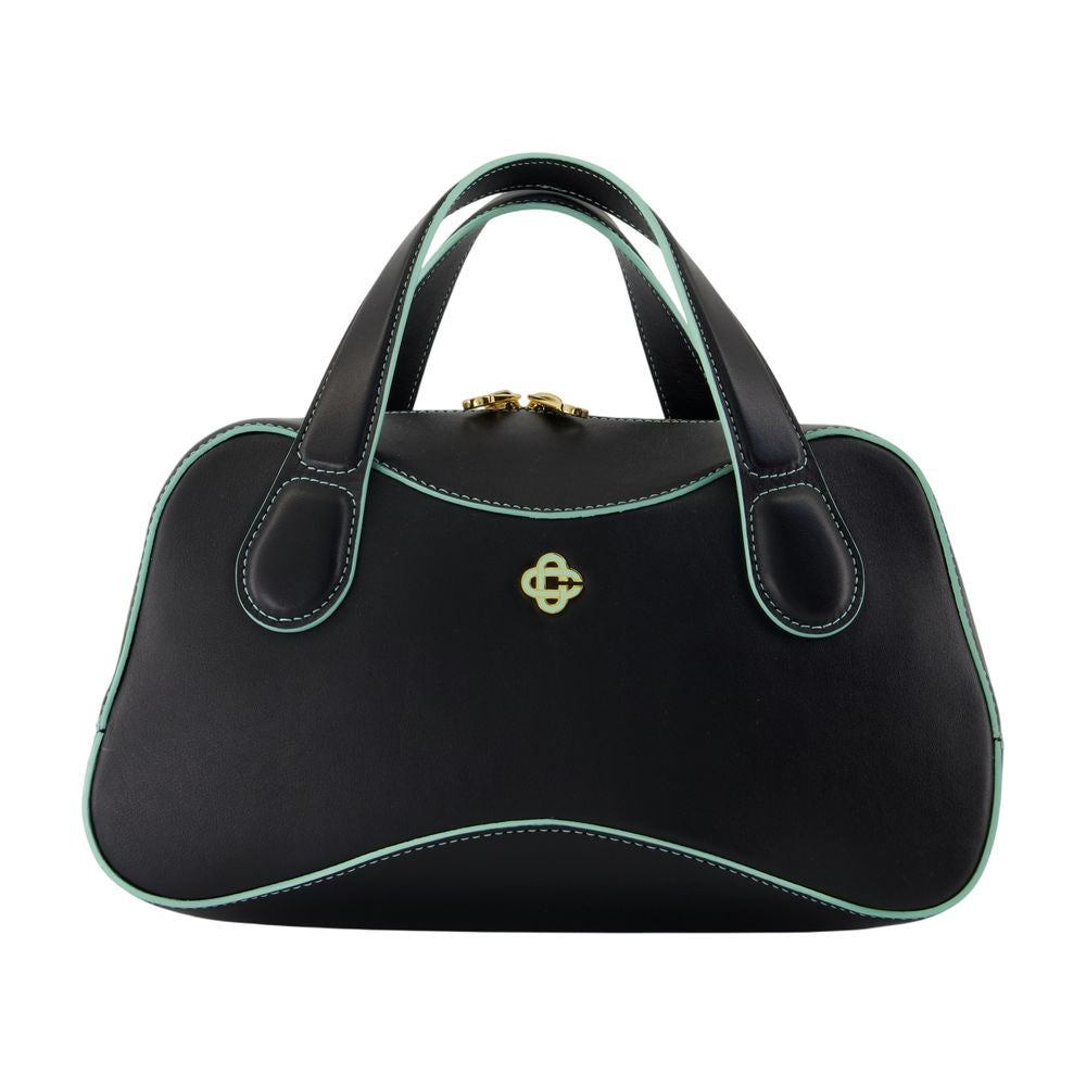 Casablanca Leather With Contrast Stitching Top Handle Bag — Black