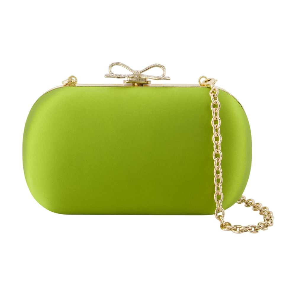 Self-Portrait Bow-Top Gold-Tone Hardware Clutch — Green Synthetic