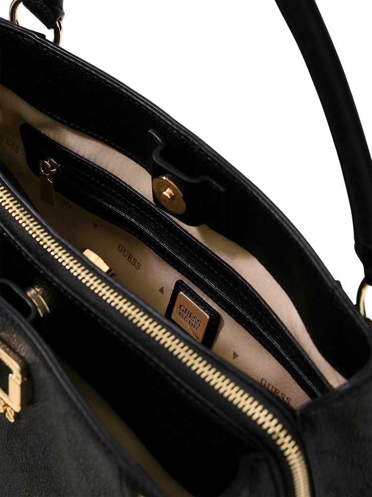 Guess Structured Polyurethane Satchel Bag — Black