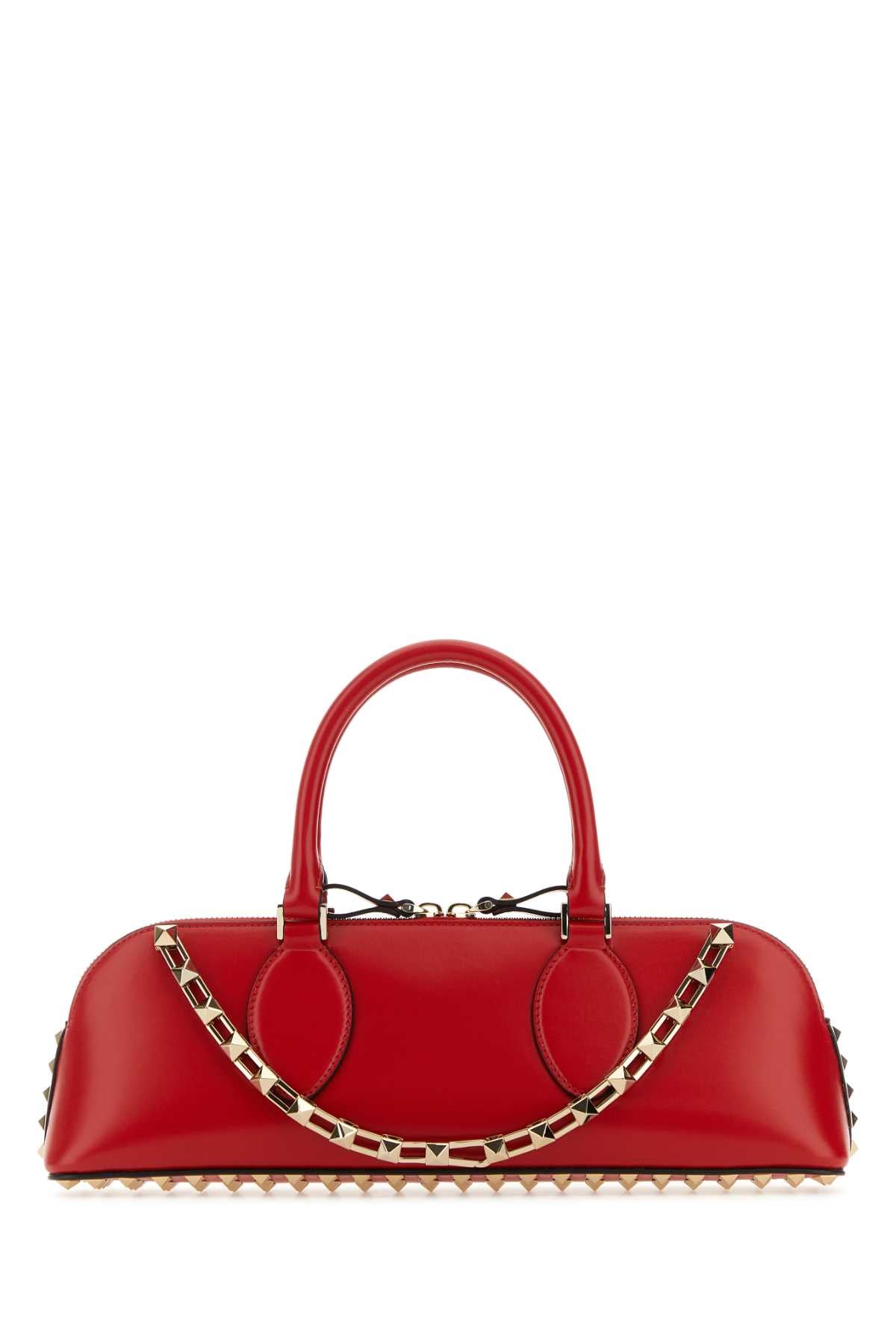 Valentino Garavani Studded Calf Leather Top Handle Bag — Red - Bos Taurus