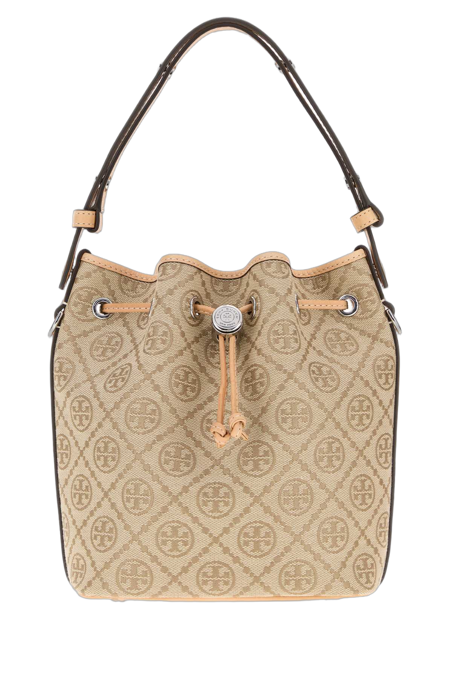 Tory Burch Monogram Bucket Bag — Beige