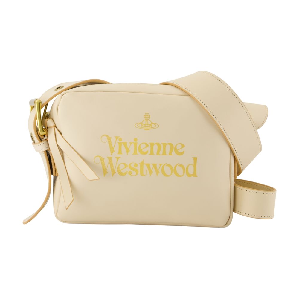 Vivienne Westwood Calfskin Leather With Logo Crossbody Bag — Beige