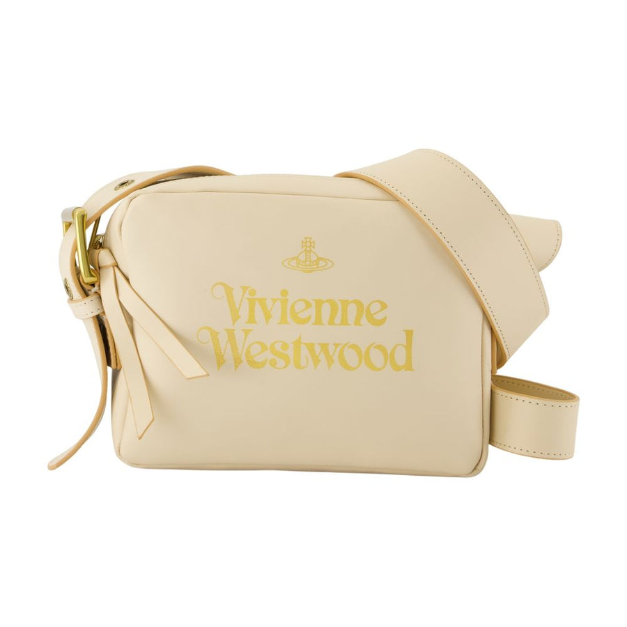 Vivienne Westwood Calfskin Leather With Logo Crossbody Bag — Beige