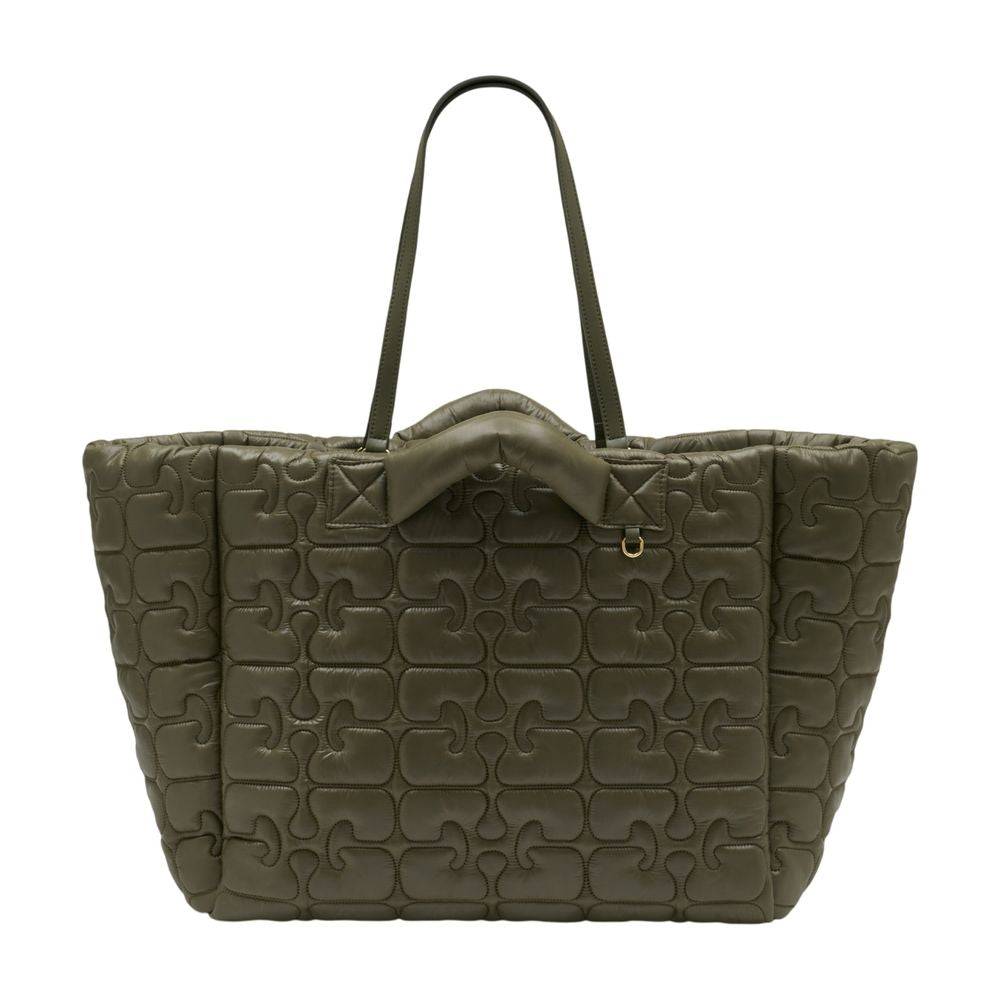 Ganni Quilted Synthetic Tote Bag — Green