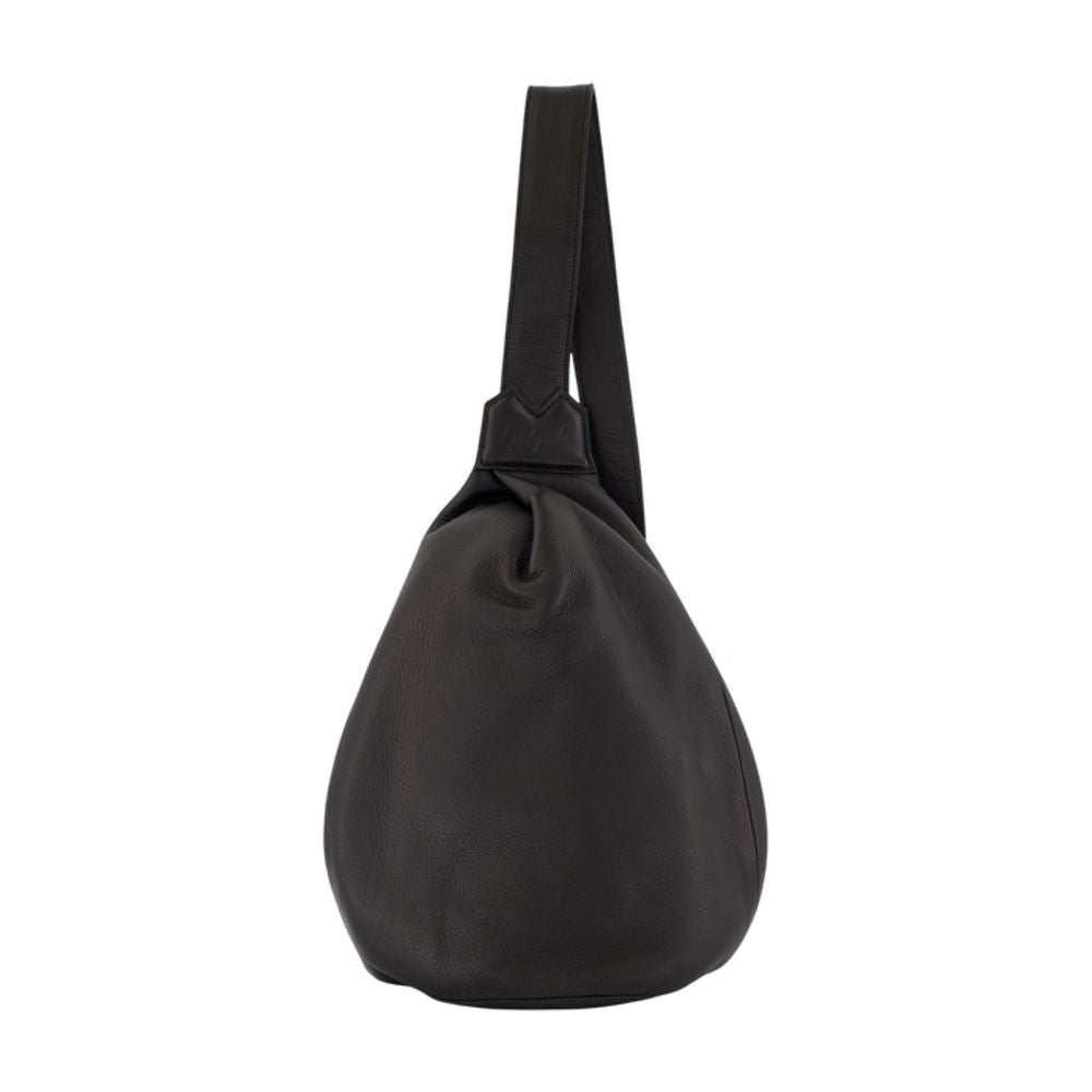 Yohji Yamamoto Gathered Top Crossbody Bag — Black Cowhide