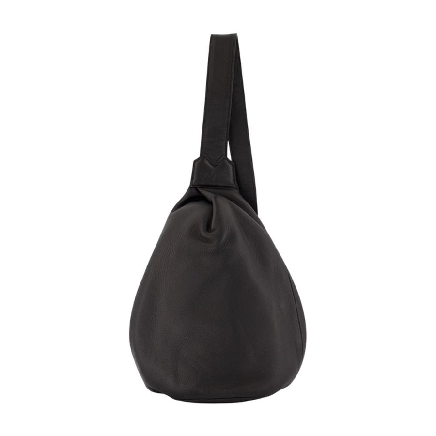 Yohji Yamamoto Gathered Top Crossbody Bag — Black Cowhide