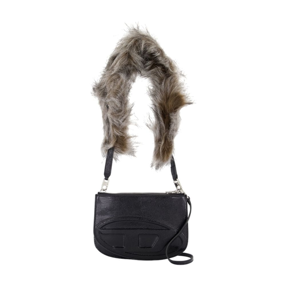 Diesel Embossed Logo Calfskin Crossbody Bag — Black