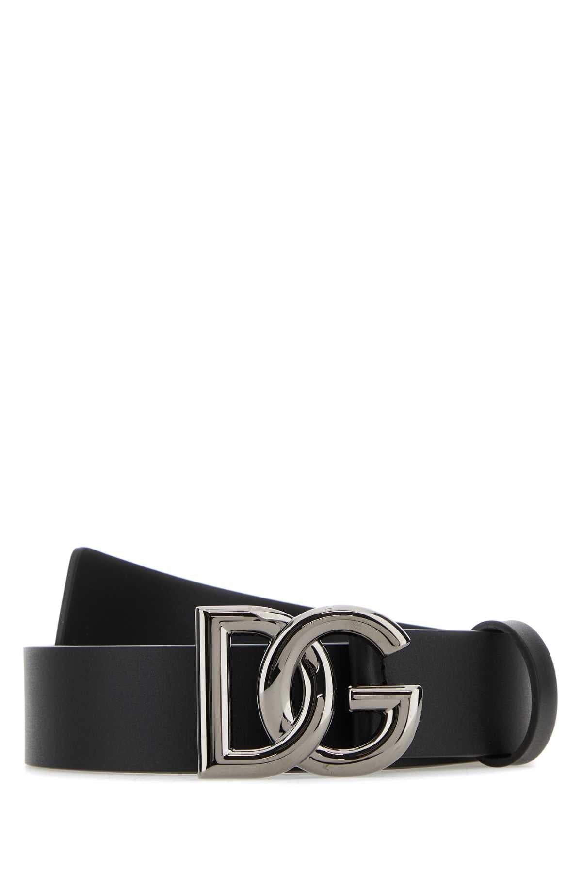 Dolce & Gabbana Logo-Buckle Leather Belt — Black