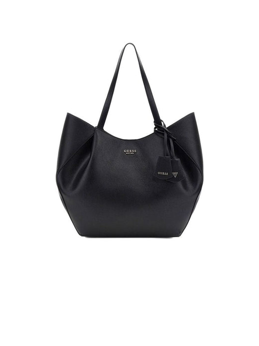 Guess Sculptural Pleated Tote Bag — Black Polyurethane