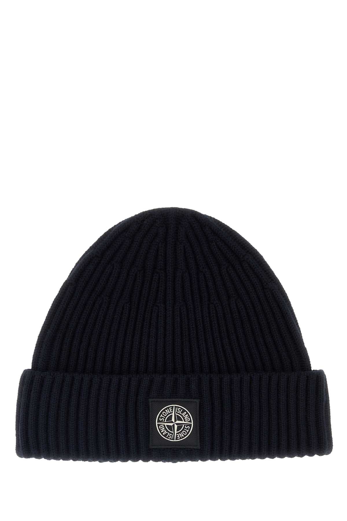 Stone Island Beanie Virgin Wool Ribbed — Navy Exterior: Beanies