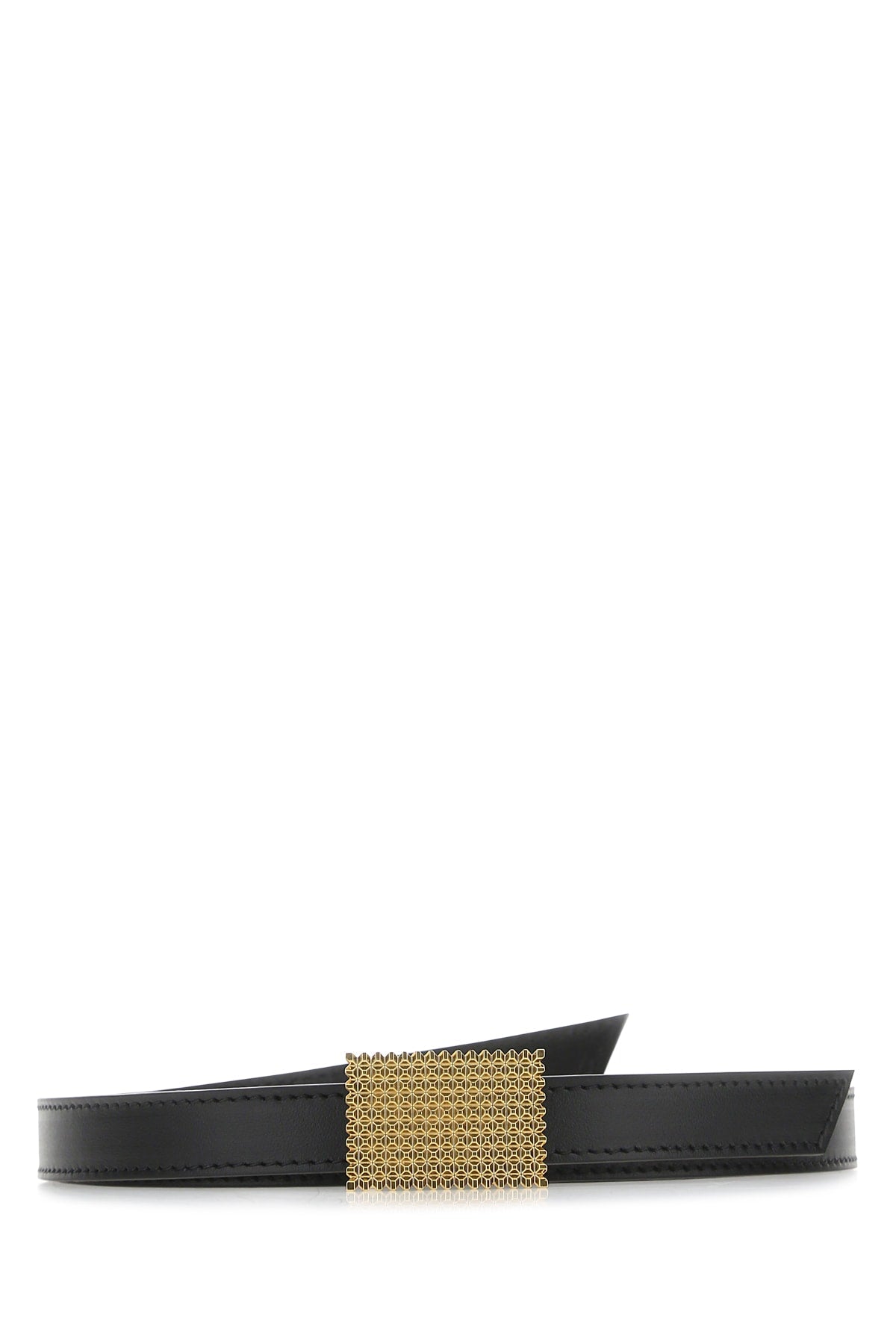 Lanvin Gold Mesh Buckle Belt — Black Leather With Metal