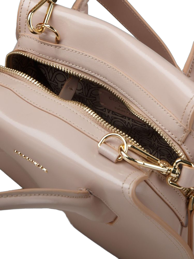 Coccinelle Shiny Calf Split Leather Shoulder Bag — Beige