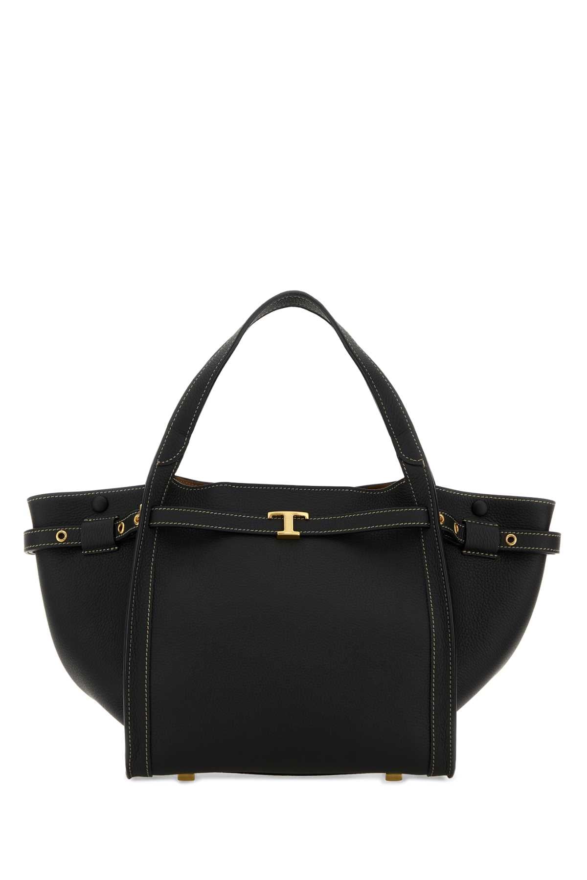 Tods Leather Top Handle Shoulder Bag — Black