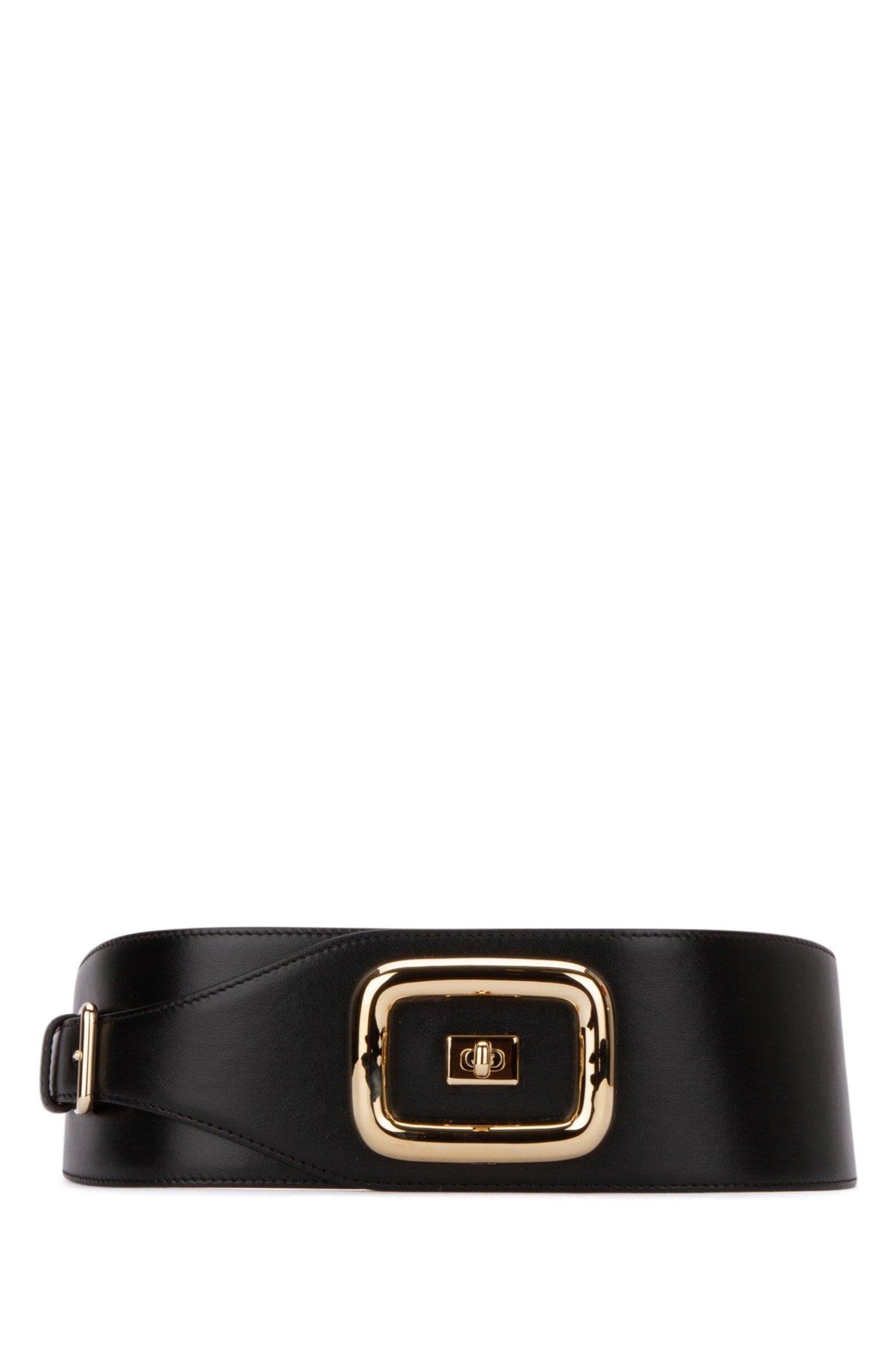 Roger Vivier Leather With Gold Buckle Belt — Black
