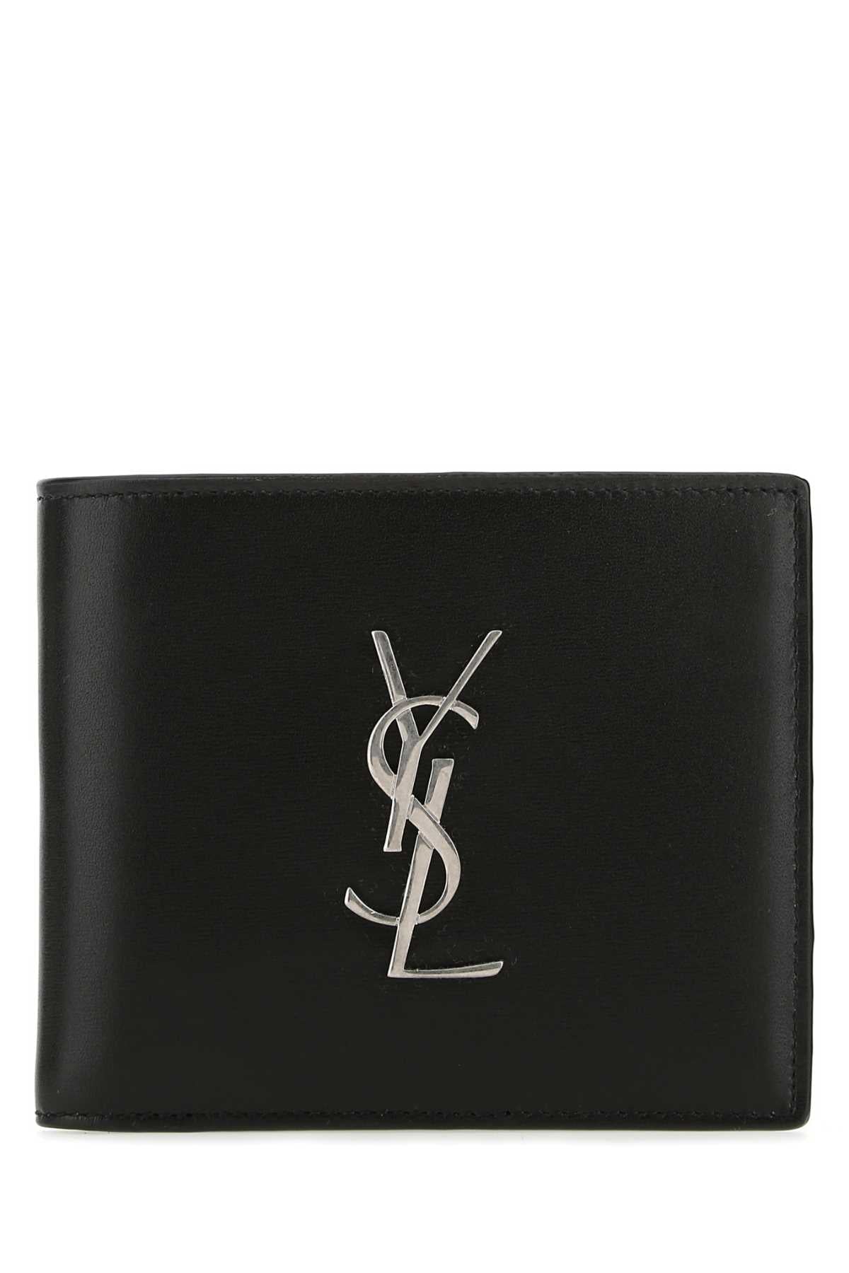 Saint Laurent Logo-Engraved Calfskin Wallet — Black