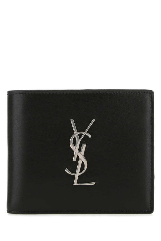 Saint Laurent Logo-Engraved Calfskin Wallet — Black
