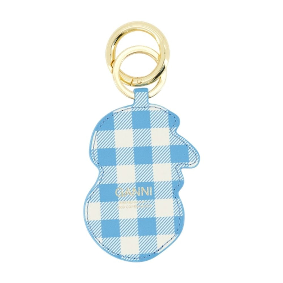 Ganni Gingham Calfskin Key Case — Blue Keychains