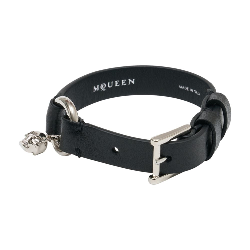 Alexander Mcqueen Leather Skull-Charm Belt — Black Calfskin