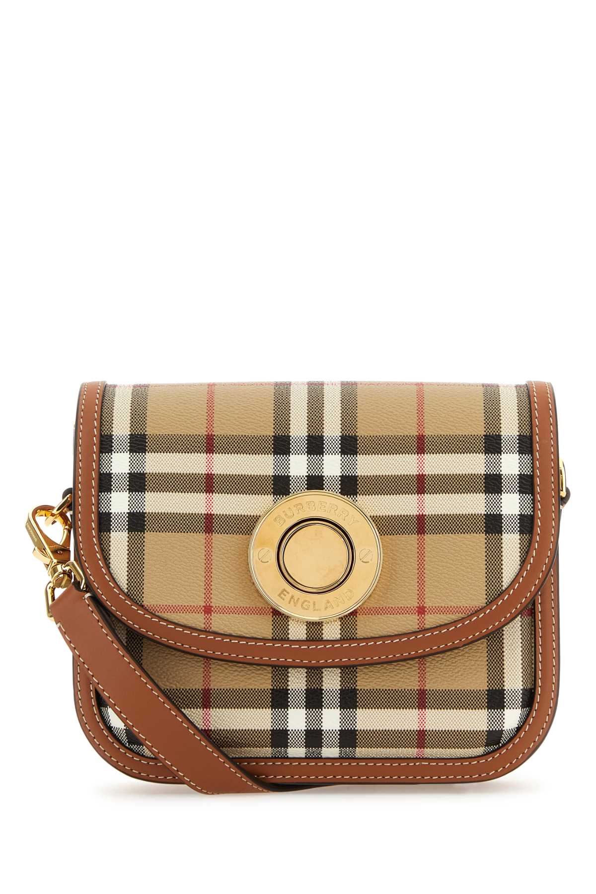 Burberry Vintage Check Canvas Shoulder Bag — Beige