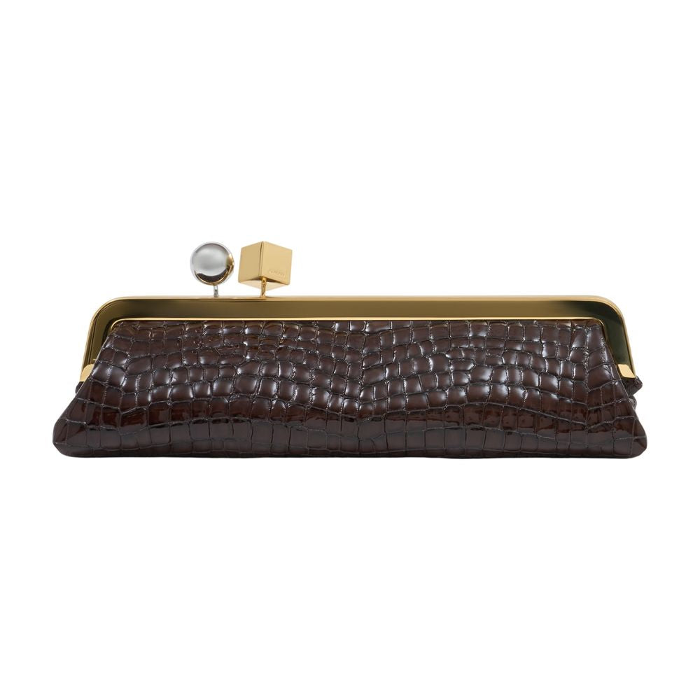 Jacquemus Crocodile-Embossed Goatskin Clutch — Brown