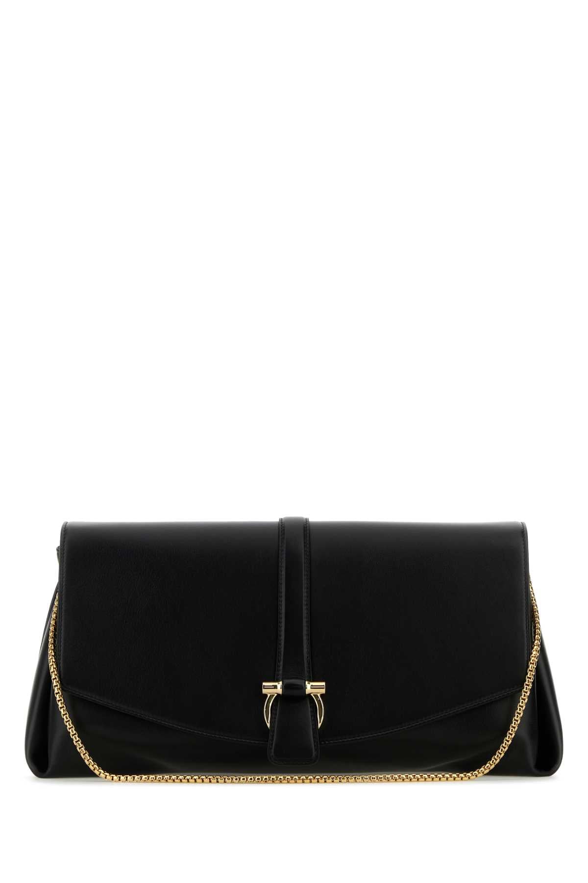 Ferragamo Leather Bow-Knot Flap Crossbody Bag — Black
