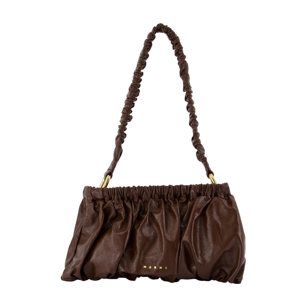 Marni Gathered Calfskin Shoulder Bag — Brown