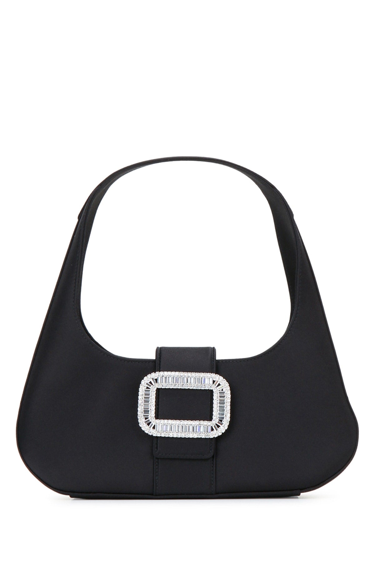 Roger Vivier Crystal-Buckle Shoulder Bag — Black Nylon