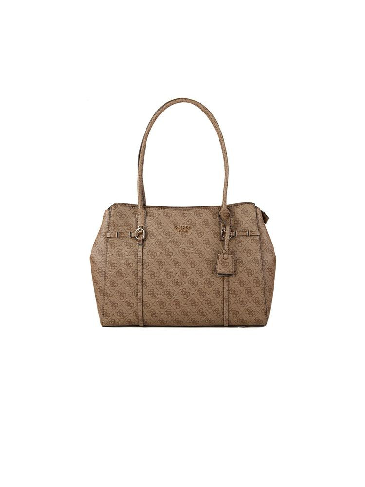 Guess Logo-Print Polyurethane Tote Bag — Beige