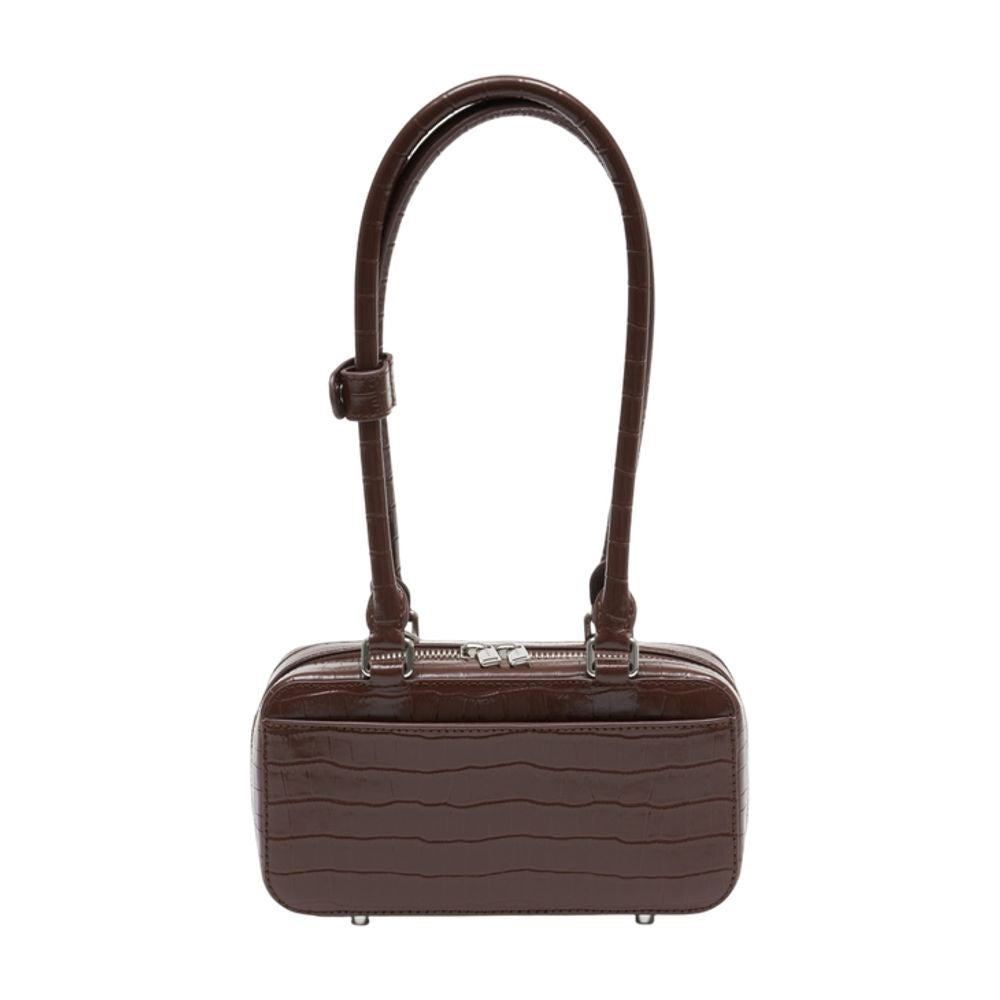 Self-Portrait Crocodile-Embossed Leather Shoulder Bag — Brown