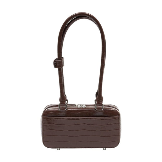 Self-Portrait Crocodile-Embossed Leather Shoulder Bag — Brown