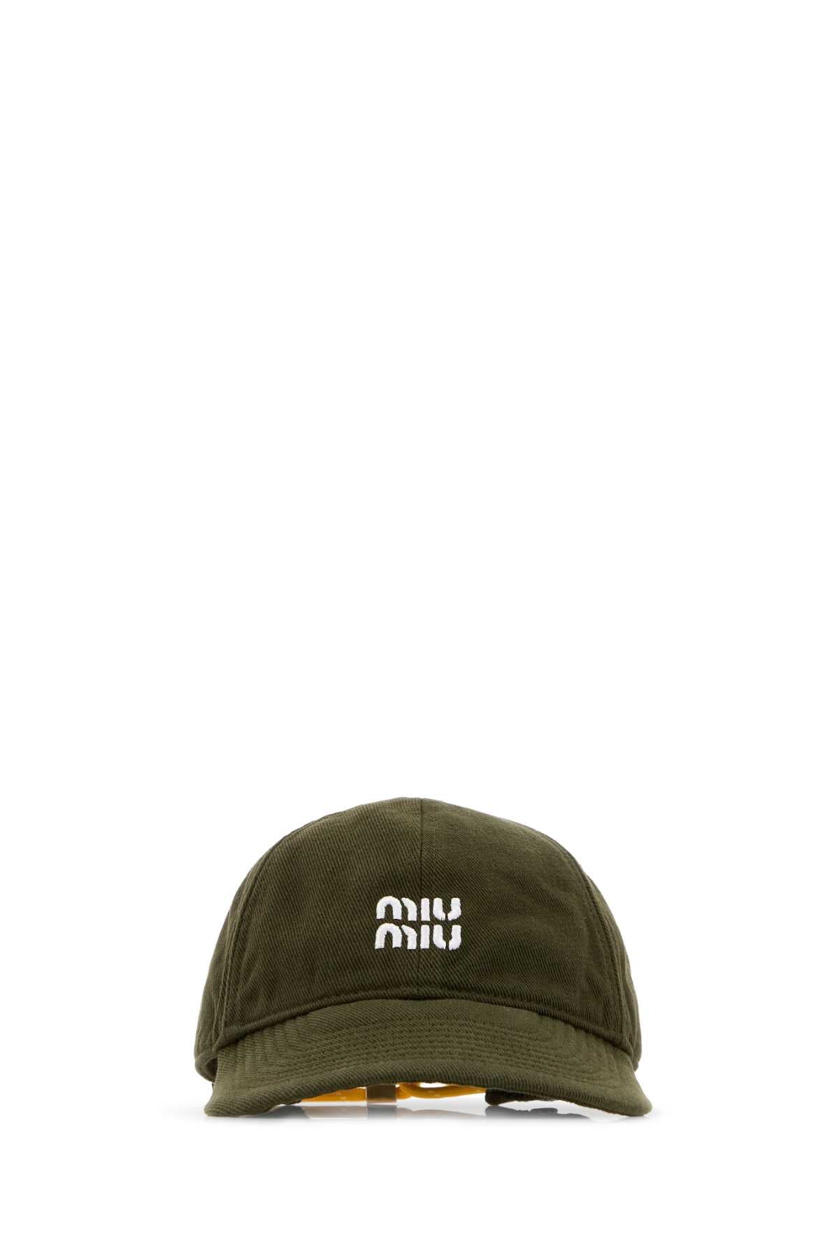 Miu Miu Hat Logo-Embroidered Cotton Baseball Cap — Green Caps