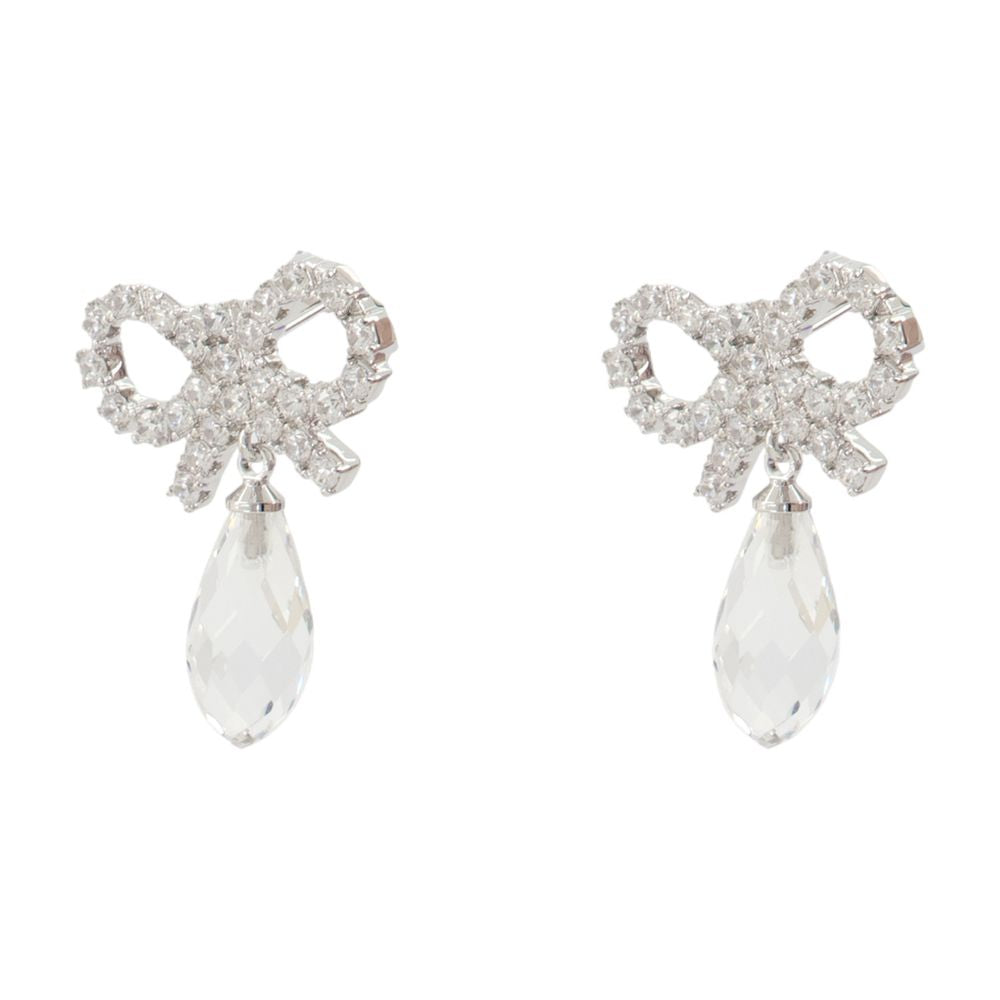 Self-Portrait Bow Droplet Earrings — Silver Crystal