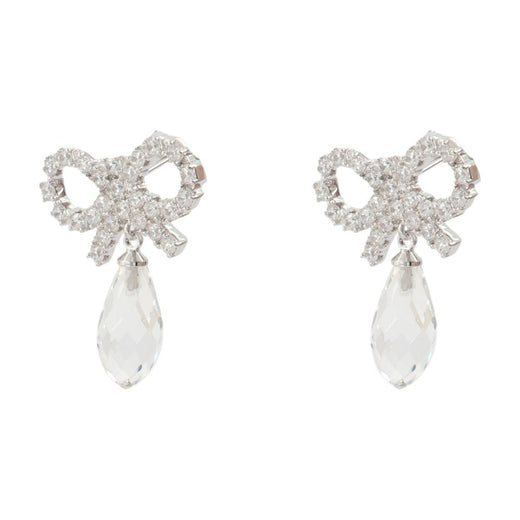 Self-Portrait Bow Droplet Earrings — Silver Crystal
