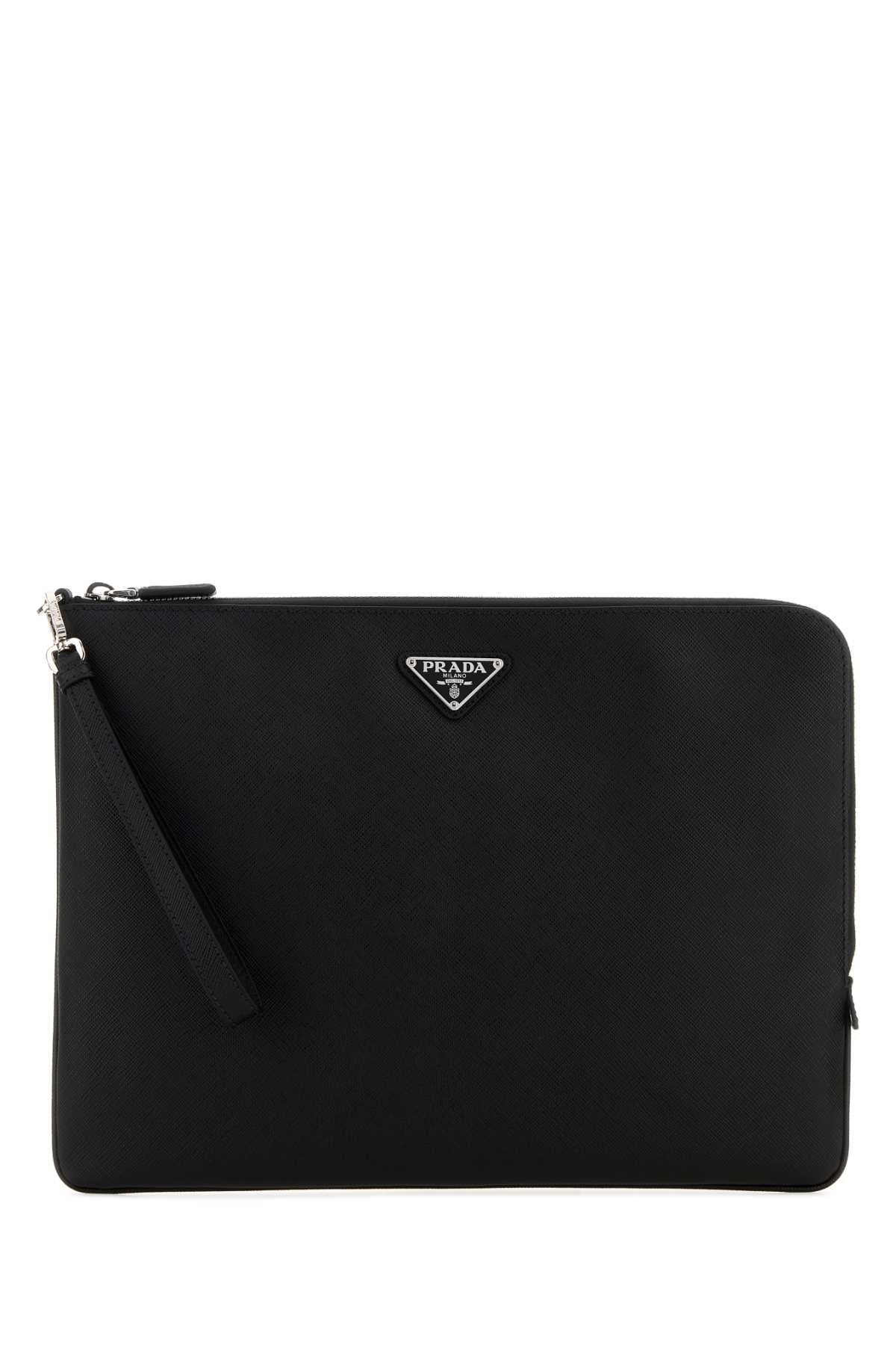 Prada Saffiano Leather Clutch — Black