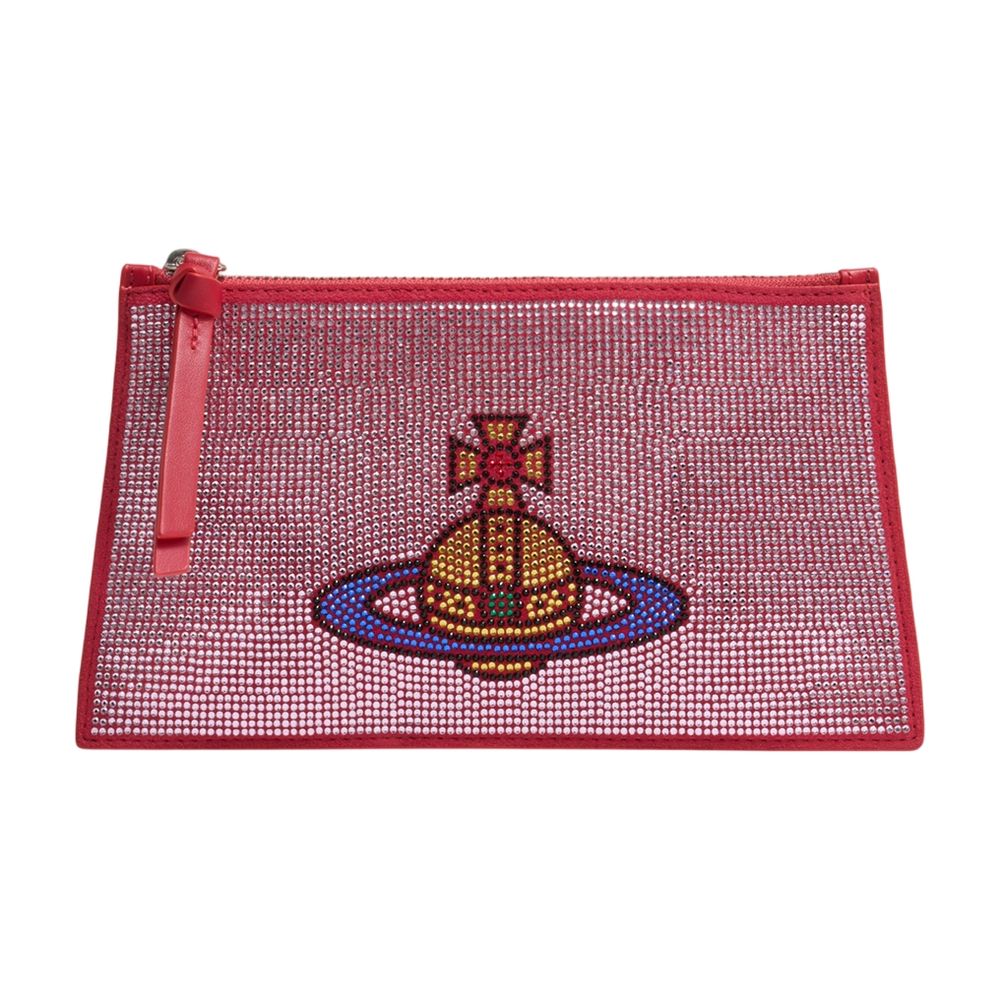 Vivienne Westwood Beaded Orb Logo Clutch — Pink Calfskin
