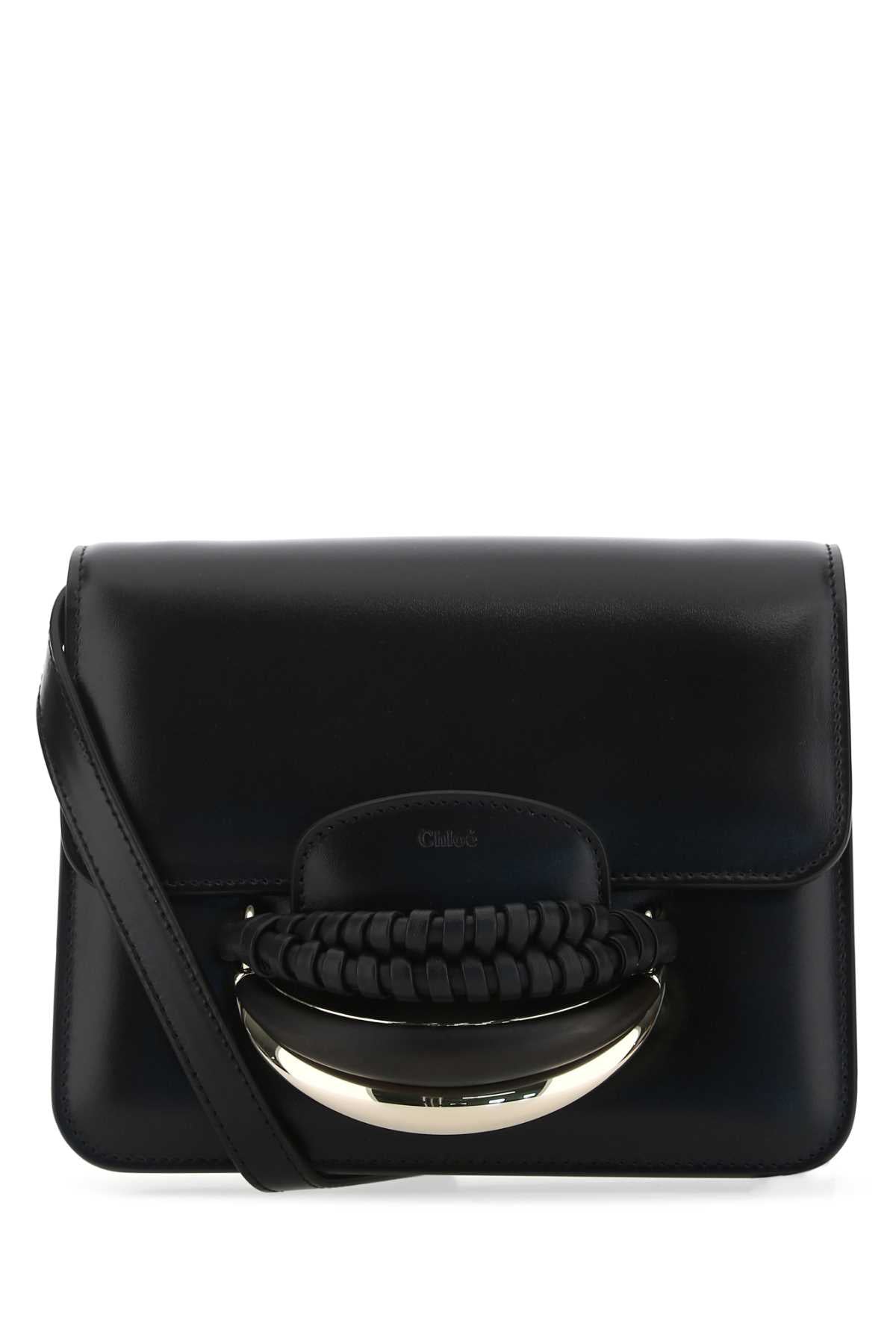 Chloé Pleated Handle Leather Clutch — Black