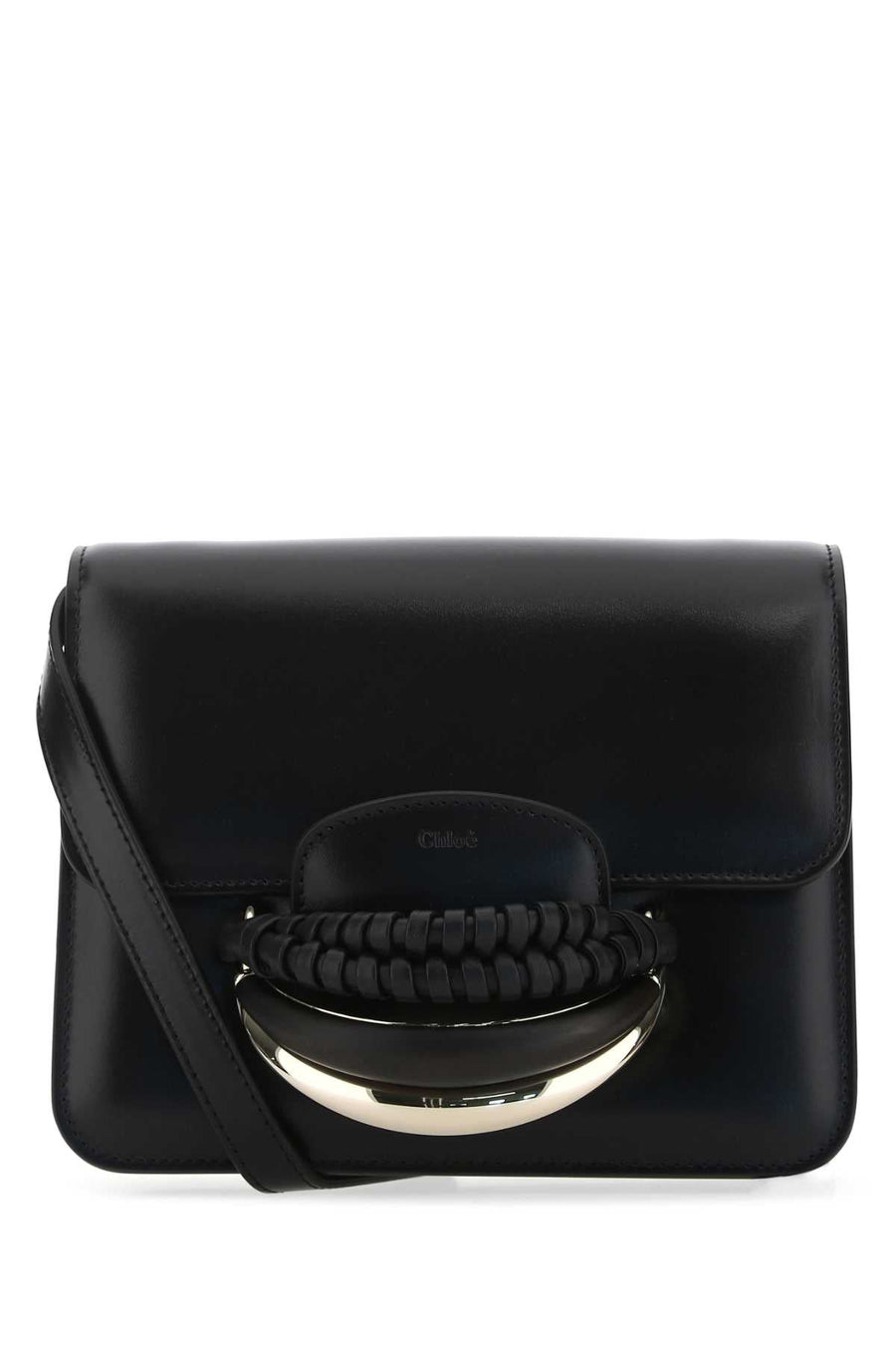 Chloé Pleated Handle Leather Clutch — Black