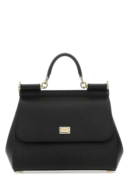 Dolce & Gabbana Textured Calf Leather Top Handle Bag — Black
