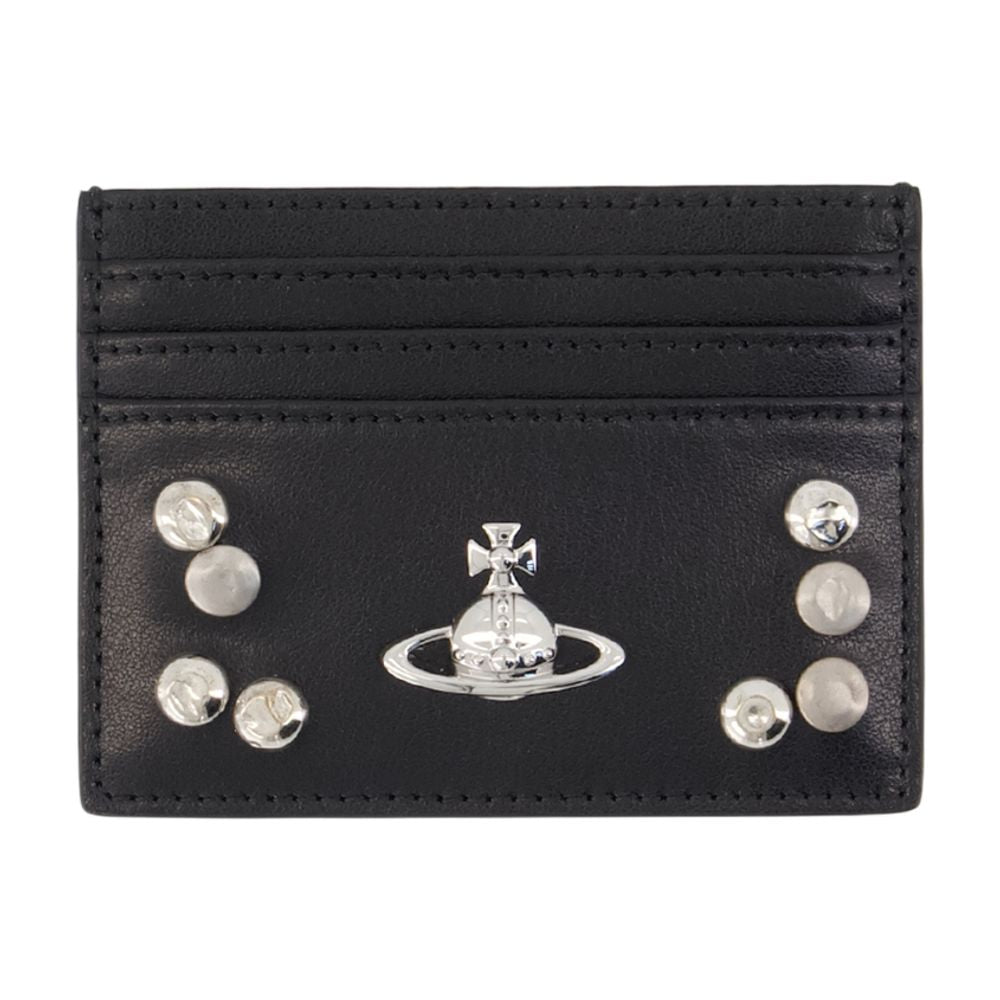 Vivienne Westwood Orb-Embellished Leather Card Case — Black Calfskin Cases