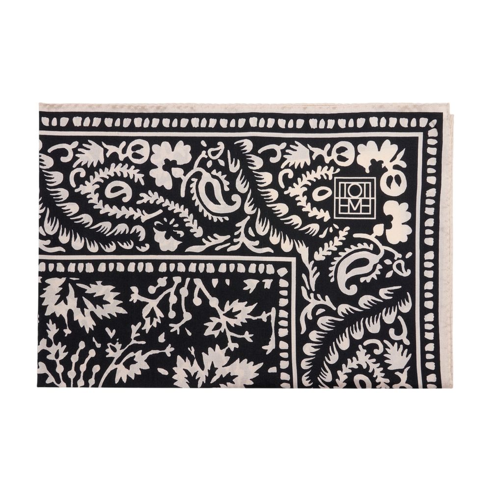 Toteme Lace-Patterned Silk Scarf — Black Scarfs