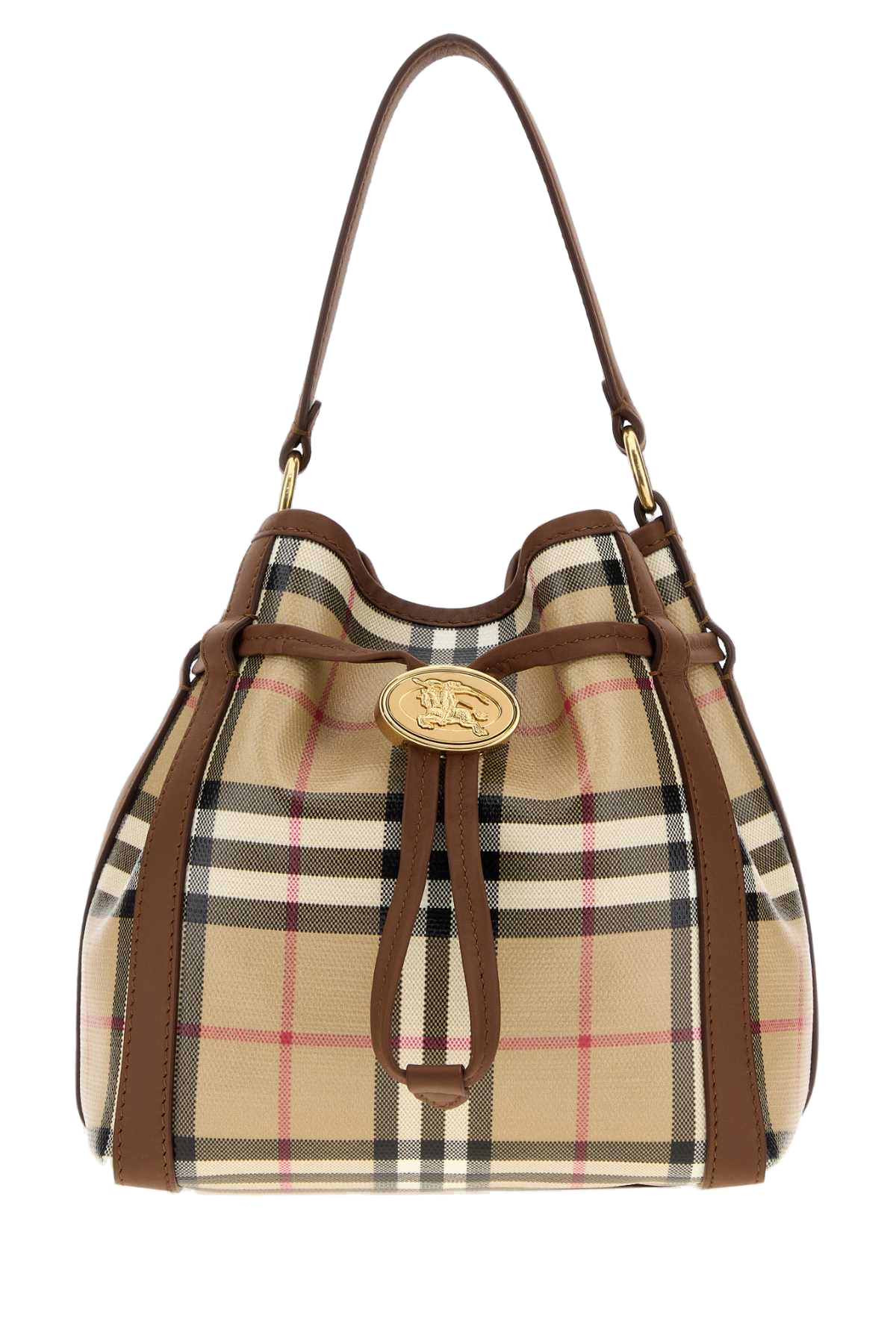 Burberry Checked Canvas Shoulder Bag — Beige Cotton